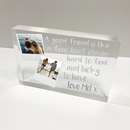 6x4 Acrylic Block Glass Token Landscape - Polaroids Friendship